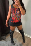 Black Red Fashion Sexy Print Basic O Neck Vest Dress