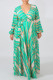 Cyanine Elegant Print Bandage Patchwork V Neck Printed Dress Dresses