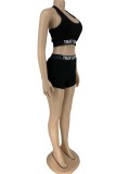 Red Casual Sportswear Solid Letter U Neck Sleeveless Two Pieces