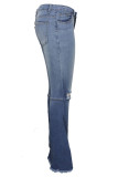 Dark Blue Sexy Mid Waist Boot Cut Denim