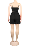 Black Casual Solid Flounce Spaghetti Strap Sleeveless Two Pieces