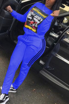 Blue Fashion Casual Adult Print Patchwork O Neck Long Sleeve Regular Sleeve Regular Two Pieces