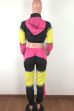 Red and black Fashion Active adult Ma'am Patchwork contrast color Two Piece Suits pencil Long Sleeve Two Pieces