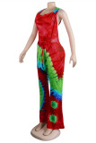 Red Sexy Casual Print Tie-dye Backless Hooded Collar Regular Jumpsuits