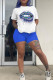 Blue Milk Silk Fashion Casual Print Two Piece Suits Straight Short Sleeve Two Pieces