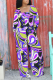 Purple Sexy Print Patchwork Square Collar Straight Jumpsuits