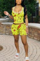Yellow Milk Silk Fashion Casual adult Ma'am Print Two Piece Suits pencil Sleeveless Two Pieces