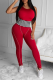 Red Sexy Striped Patchwork O Neck Skinny Jumpsuits