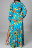 White Casual Print Draw String V Neck Cake Skirt Dresses