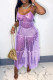 Purple Sexy Hollowed Out See-through Backless Spaghetti Strap Sleeveless Dress