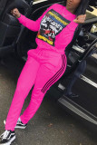 White Fashion Casual Adult Print Patchwork O Neck Long Sleeve Regular Sleeve Regular Two Pieces