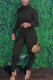Black Sexy Solid Patchwork Turtleneck Long Sleeve Two Pieces