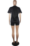 Black Fashion Casual Letter Print Short Sleeve Two Pieces
