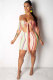 Multi-color Sexy Fashion Off The Shoulder Short Sleeves One word collar Step Skirt Knee-Length Print a