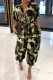 Army Green Fashion Casual Camouflage Print Basic Turndown Collar Regular Jumpsuits
