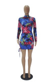 Colour Sexy Print Bandage O Neck Wrapped Skirt Dresses