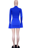 Black Sexy Bell sleeve Long Sleeves O neck Step Skirt skirt Solid Patchwork stringy selvedge Cl