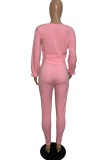 purple Fashion Patchwork Solid Asymmetrical V Neck Long Sleeve Two Pieces