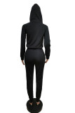 Black Sweet Solid Hooded Collar Jumpsuits