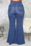 Dark Blue Sexy Solid Ripped Plus Size Jeans
