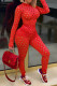 Red British Style Solid Hollowed Out See-through O Neck Long Sleeve Two Pieces
