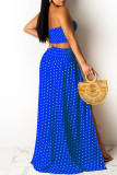 Red Fashion Sexy Dot Print Backless Slit Strapless Sleeveless Two Pieces