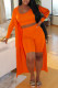 Orange Casual Solid Patchwork U Neck Three Pieces