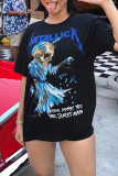 Black Fashion Casual Print Basic O Neck T-Shirts