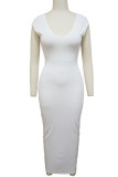 Grey Sexy Solid Patchwork Backless Slit Zipper V Neck Pencil Skirt Dresses