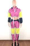 Red and black Fashion Active adult Ma'am Patchwork contrast color Two Piece Suits pencil Long Sleeve Two Pieces