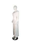 White Fashion Sexy Cap Sleeve Long Sleeves V Neck Asymmetrical Ankle-Length Club Dresses