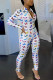 White Fashion Sexy Print zipper Long Sleeve O Neck Jumpsuits
