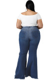 Dark Blue Denim Casual Sexy Fashion Zippered Hole Solid washing Button Zipper 