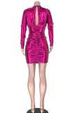 Silver adult Sexy Fashion Cap Sleeve Long Sleeves V Neck Step Skirt Mini Draped chain Fluorescent