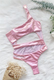 Pink Fashion Sexy Solid Hollowed Out Backless Swimwears
