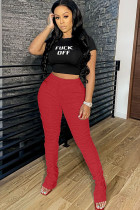 Red Fashion Sexy adult Ma'am Letter Two Piece Suits pencil Short Sleeve Two Pieces