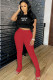 Red Fashion Sexy adult Ma'am Letter Two Piece Suits pencil Short Sleeve Two Pieces