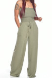 Sky Blue Fashion Casual Solid Draped Sleeveless Wrapped Jumpsuits