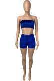 Yellow Sexy Pleuche Patchwork Solid Patchwork Vests Strapless Sleeveless Short Two Pieces