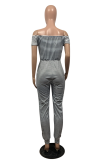 Black Casual Striped Patchwork Off the Shoulder Regular Jumpsuits