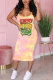 multicolor Fashion Sexy adult multicolor Tank Sleeveless Square Step Skirt Mid-Calf Print Patchwork Letter Tie and dye Dresses