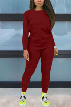 Red Fashion Casual adult Ma'am Solid Two Piece Suits Straight Long Sleeve Two Pieces