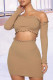 Camel Sexy Solid Patchwork Off the Shoulder Long Sleeve Two Pieces