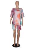 Pink Fashion Casual adult Patchwork Tie Dye Two Piece Suits pencil Short Sleeve Two Pieces