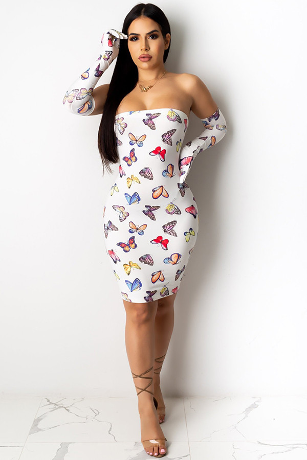 White Sexy adult Fashion Off The Shoulder Sleeveless Wrapped chest A-Line Knee-Length backless P