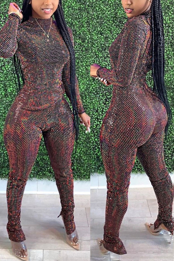 Black Sexy Solid O Neck Long Sleeve Two Pieces