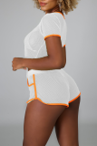 White Sexy Solid Patchwork O Neck Short Sleeve Two Pieces