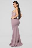 Black Sexy Fashion Spaghetti Strap Sleeveless Slip A-Line Floor-Length Patchwork Mesh lace persp