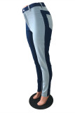 Baby Blue Fashion Casual Patchwork Basic High Waist Jeans