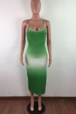 Green Fashion Sexy adult Ma'am Spaghetti Strap Sleeveless Slip Step Skirt Mid-Calf Ombre backless Dresses